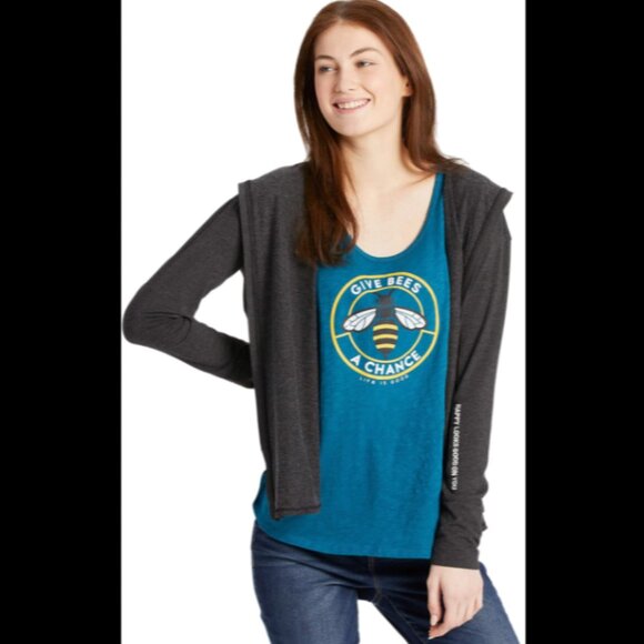 Brand New Life Is Good Women's Hooded Cardigan "Happy Looks Good On You" - Picture 1 of 12